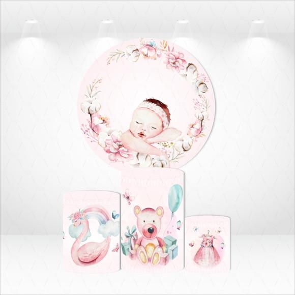 PAINEL REDONDO + KIT DE CAPAS DE CILINDROS CHÁ DE BEBÊ