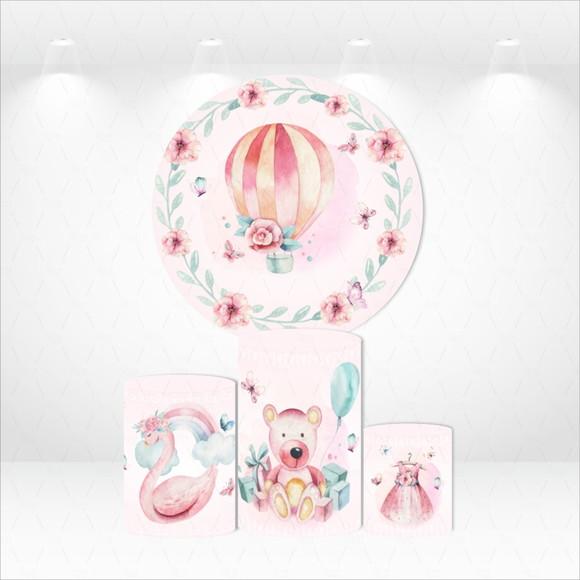 PAINEL REDONDO + KIT DE CAPAS DE CILINDROS CHÁ DE BEBÊ