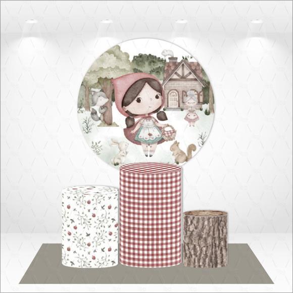 Painel Redondo + Kit de Capas de Cilindros Chapeuzinho