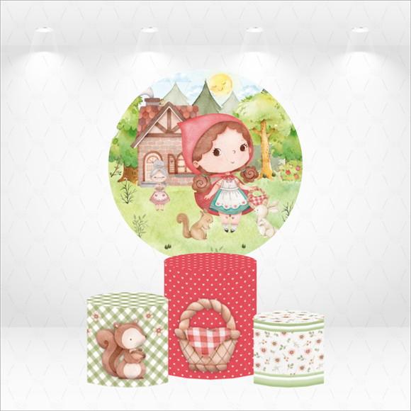 Painel Redondo + Kit de Capas de Cilindros Chapeuzinho
