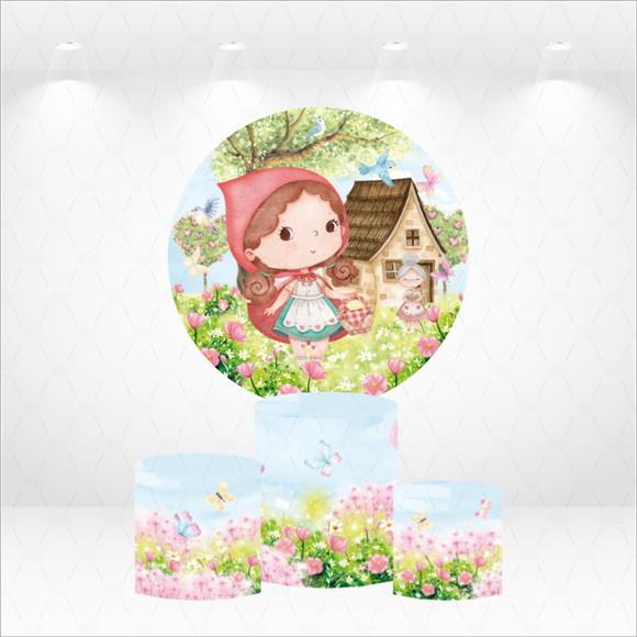 Painel Redondo + Kit de Capas de Cilindros Chapeuzinho
