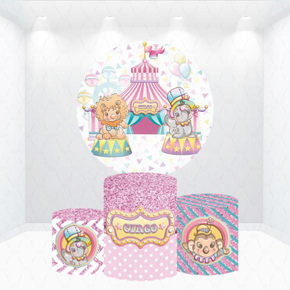 Painel Redondo + Kit de Capas de Cilindros Circo Rosa