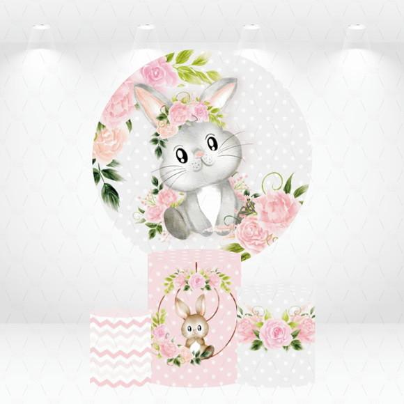 Painel Redondo + Kit de Capas de Cilindros Coelho Floral