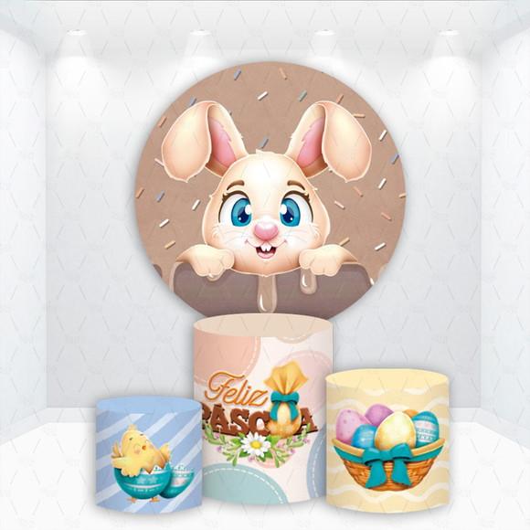 Painel Redondo + Kit de Capas de Cilindros Coelho Pascoa
