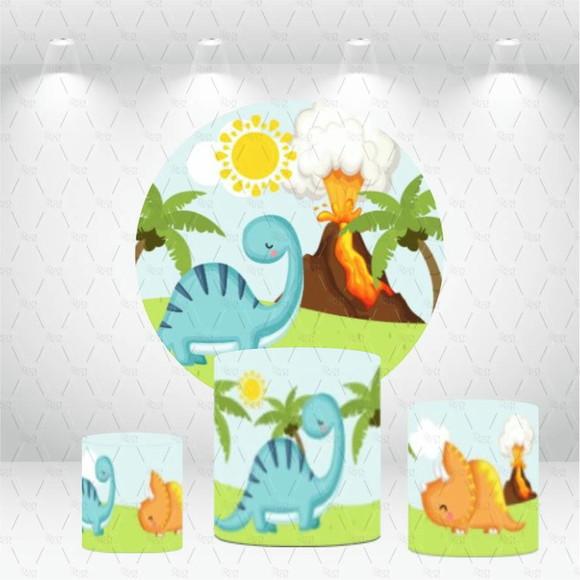 Painel Redondo + Kit De Capas De Cilindros Dino Baby