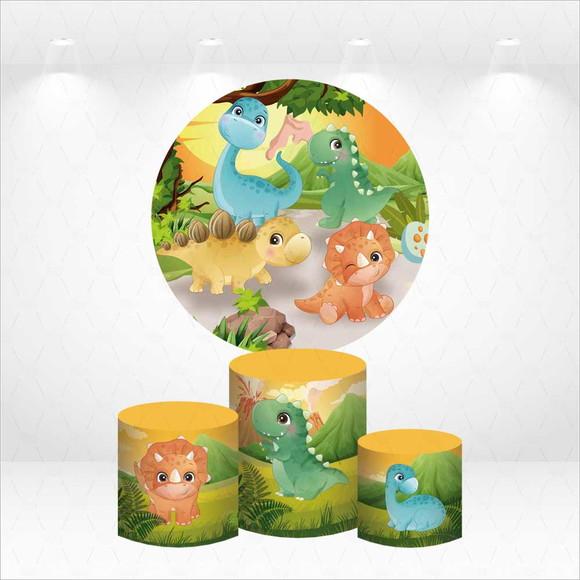 Painel Redondo + Kit de Capas de Cilindros Dinossauros