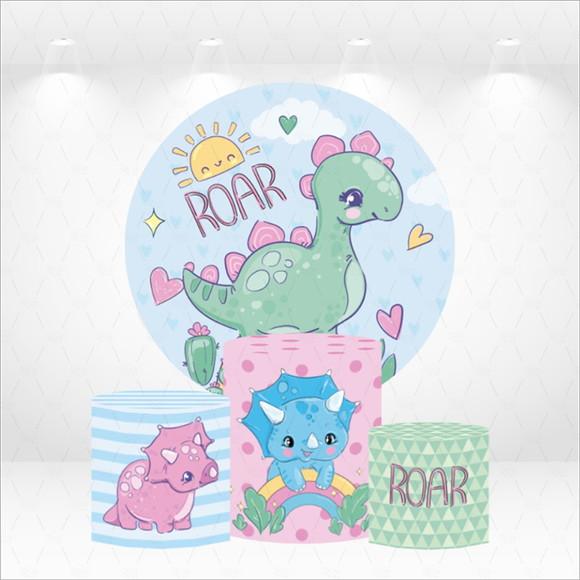 Painel Redondo + Kit de Capas de Cilindros Dinossauras