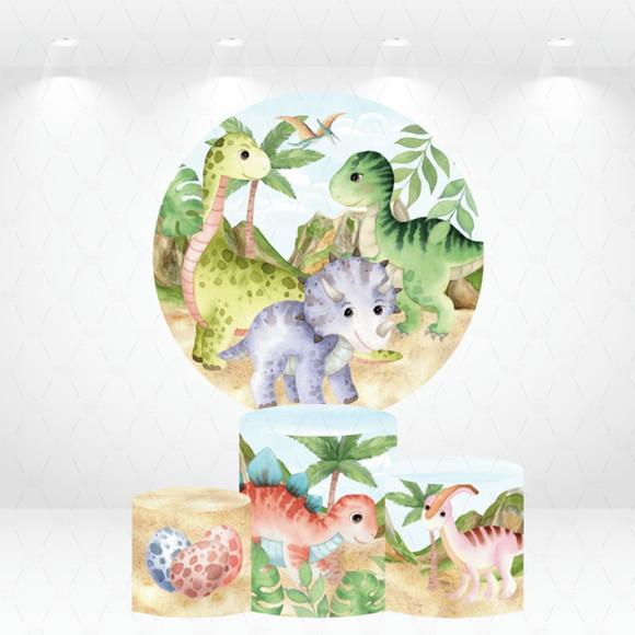 Painel Redondo + Kit de Capas de Cilindros Dinossauros