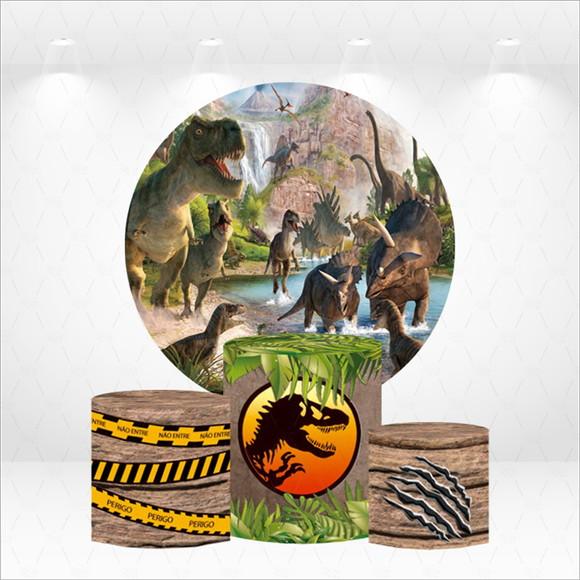 Painel Redondo + Kit de Capas de Cilindros Dinossauros
