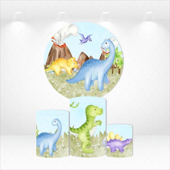 Painel Redondo + Kit de Capas de Cilindros Dinossauros