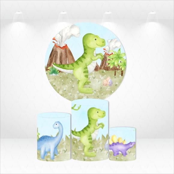 Painel Redondo + Kit de Capas de Cilindros Dinossauros
