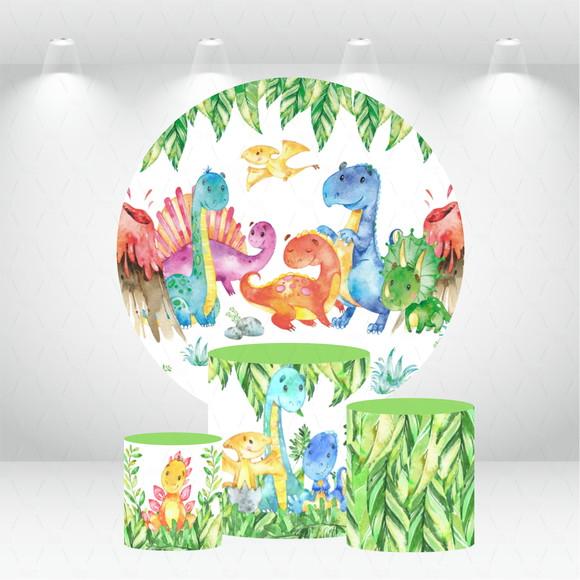 Painel Redondo + Kit De Capas De Cilindros Dinossauros