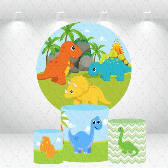 Painel Redondo + Kit De Capas De Cilindros Dinossauros
