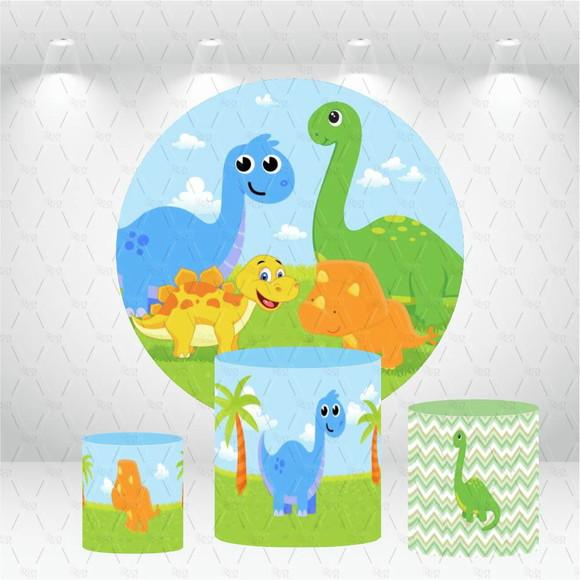 Painel Redondo + Kit De Capas De Cilindros Dinossauros