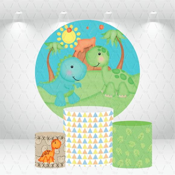 Painel Redondo + Kit De Capas De Cilindros Dinossauros