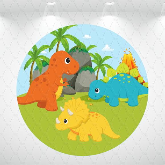 Painel Redondo + Kit De Capas De Cilindros Dinossauros