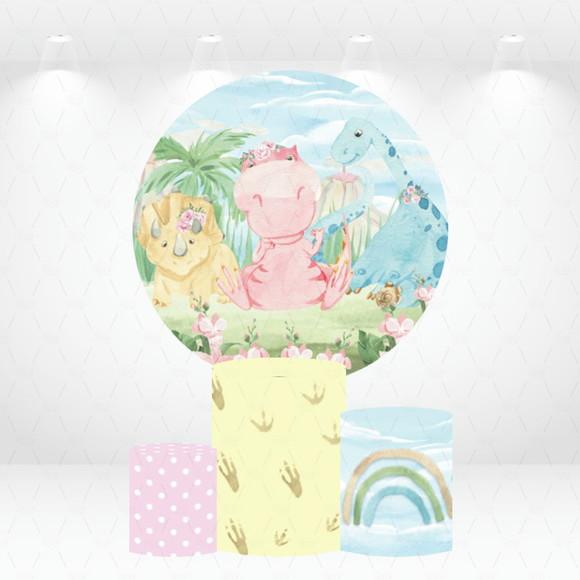 Painel Redondo + Kit de Capas de Cilindros Dinossauros Baby