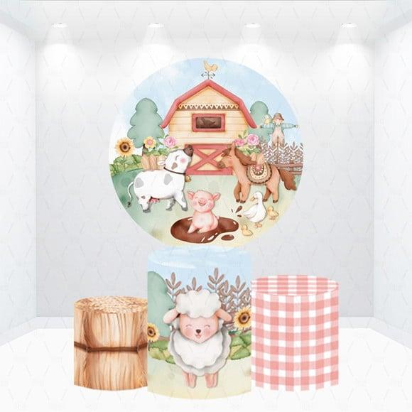 Painel Redondo + Kit de Capas de Cilindros Fazendinha