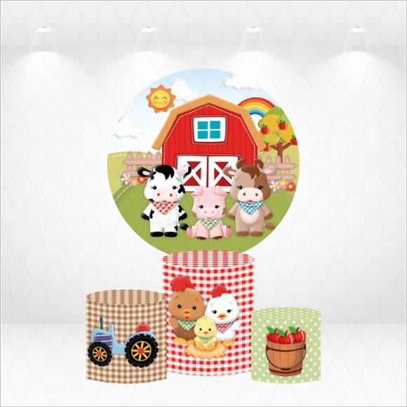 Painel Redondo + Kit de Capas de Cilindros Fazendinha