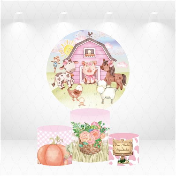 Painel Redondo + Kit de Capas de Cilindros Fazendinha