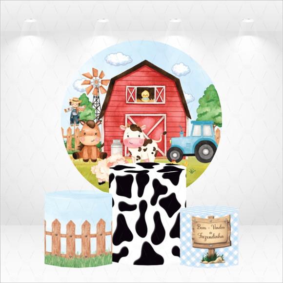 Painel Redondo + Kit de Capas de Cilindros Fazendinha
