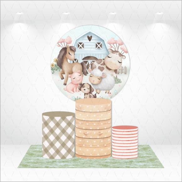 Painel Redondo + Kit de Capas de Cilindros Fazendinha