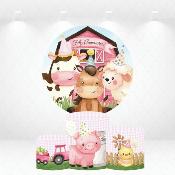 Painel Redondo + Kit de Capas de Cilindros Fazendinha