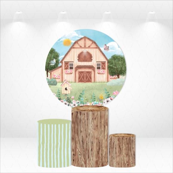 Painel Redondo + Kit de Capas de Cilindros Fazendinha