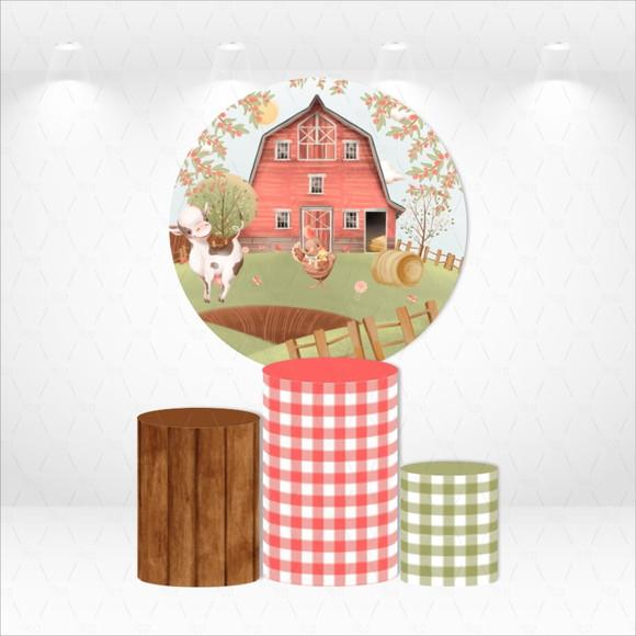 Painel Redondo + Kit de Capas de Cilindros Fazendinha