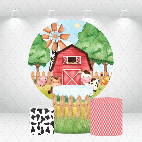Painel Redondo + Kit de Capas de Cilindros Fazendinha