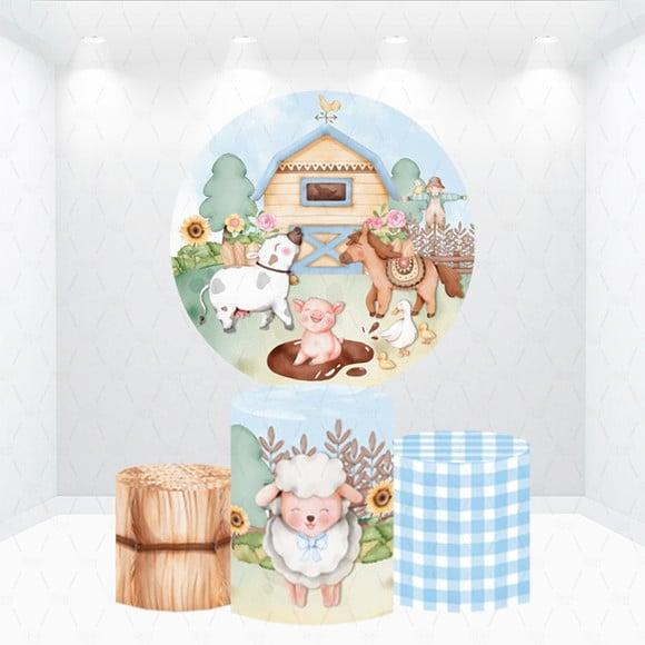 Painel Redondo + Kit de Capas de Cilindros Fazendinha Azul