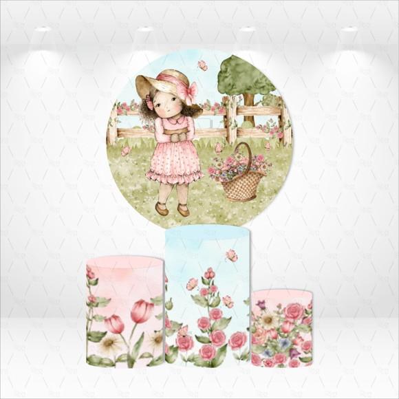 Painel Redondo + Kit De Capas De Cilindros Fazendinha