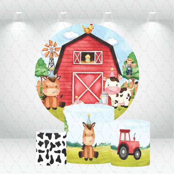 Painel Redondo + Kit de Capas de Cilindros Fazendinha