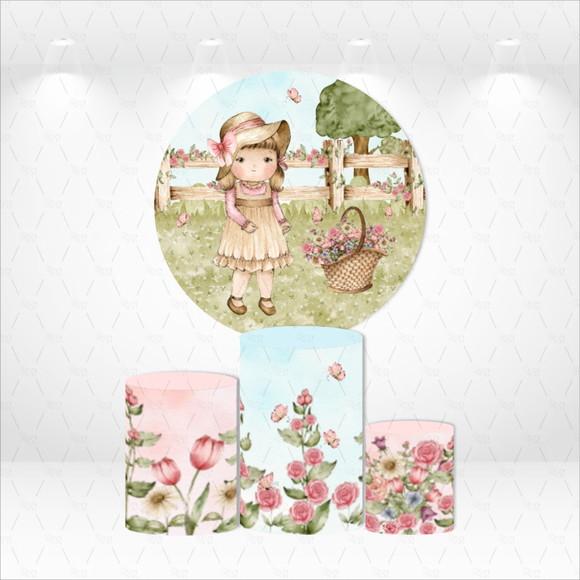 Painel Redondo + Kit De Capas De Cilindros Fazendinha