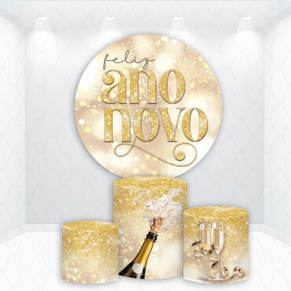 Painel Redondo + Kit de Capas de Cilindros Feliz Ano Novo