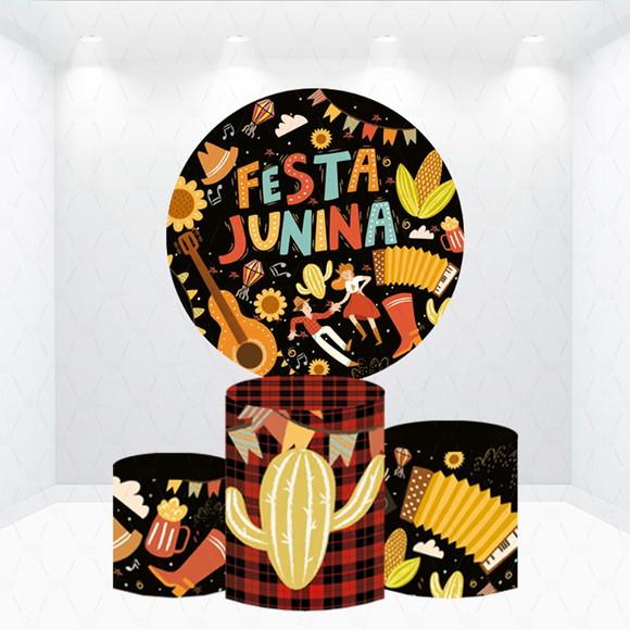 Painel Redondo + Kit de Capas de Cilindros Festa Junina