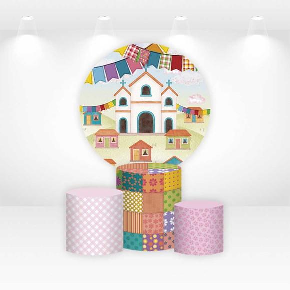 Painel Redondo + Kit de Capas de Cilindros Festa Junina