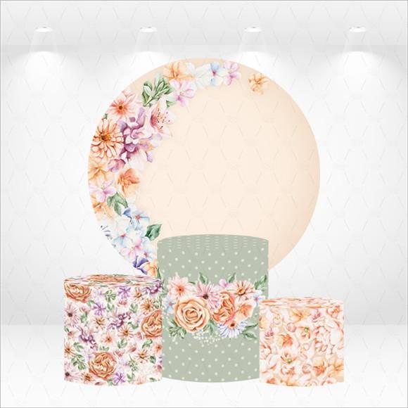 Painel Redondo + Kit de Capas de Cilindros Floral