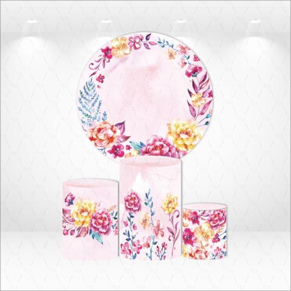 Painel Redondo + Kit de Capas de Cilindros Floral