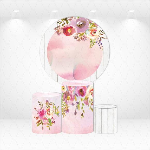 Painel Redondo + Kit de Capas de Cilindros Floral
