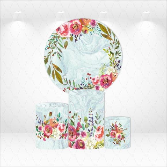 Painel Redondo + Kit de Capas de Cilindros Floral