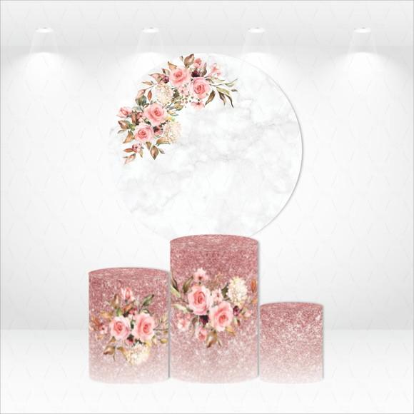 PAINEL REDONDO + KIT DE CAPAS DE CILINDROS FLORAL MARMORE