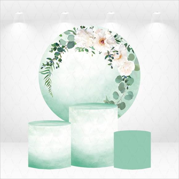 Painel Redondo + Kit de Capas de Cilindros Floral Verde