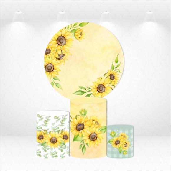 Painel Redondo + Kit de Capas de Cilindros Floral Girassol