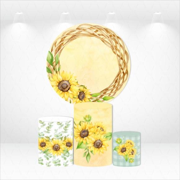 Painel Redondo + Kit de Capas de Cilindros Floral Girassol