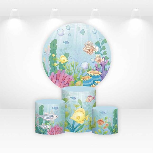 Painel Redondo + Kit de Capas de Cilindros Fundo do Mar