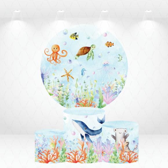 Painel Redondo + Kit de Capas de Cilindros Fundo do Mar
