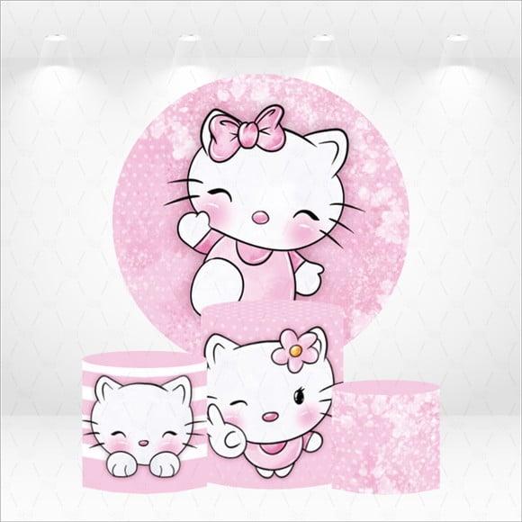 Painel Redondo + Kit de Capas de Cilindros Hello Kitty