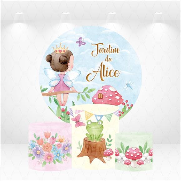 Painel Redondo + Kit de Capas de Cilindros Jardim das Fadas
