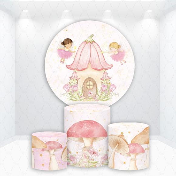 Painel Redondo + Kit de Capas de Cilindros Jardim das Fadas